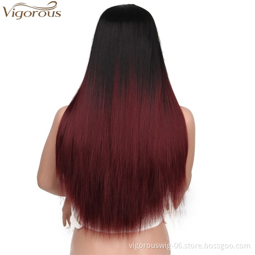 Vigorous Ombre Synthetic Wig Long Straight Red Wig Natural Looking Heat Resistant Wig for African American Women